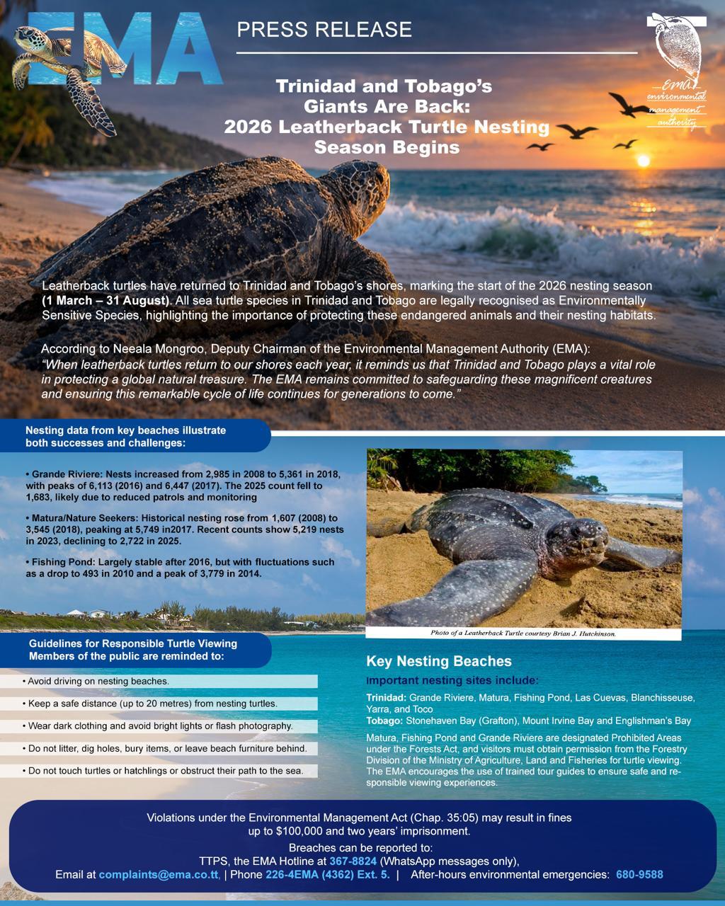 Media Release - Trinidad and Tobago’s giants are back 2026 Leatherback Turtle nesting season begin